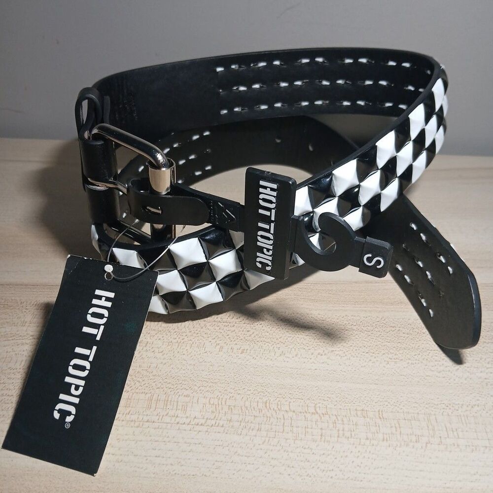 Hot Topic Pyramid Studded Belt Black White Goth Punk Emo Y2K Deadstock Checker